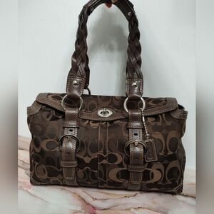 Vintage Y2K Coach 10995 Chelsea Optic Signature Brown Jacquard Fold Over Satchel